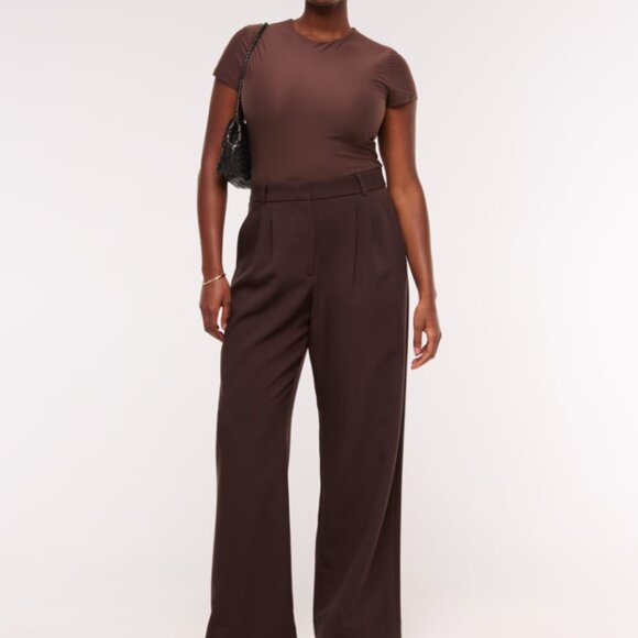 Abercrombie & Fitch Sloane Tailored Wide Leg Pant (Dark Coffee, Size 10) - Picture 1 of 8